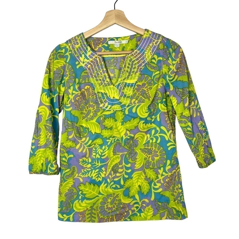 Boden Green & Purple Floral 3/4 Long Sleeve Blouse 2